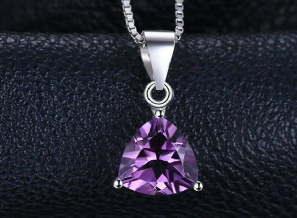 1ct Purple Amethyst Pendant Trillion Cut Solitaire 14k WhiteGold Finish NO CHAIN