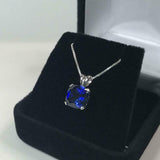 1.5ct Blue Sapphire Pendant Cushion Cut Solitaire 14k White Gold Finish NO CHAIN