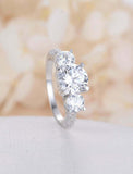 2ct Round Cut Diamond Engagement Ring Trilogy 14k White Gold Over Cluster Accent