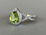 2ct Pear Cut Green Peridot Halo Infinity Engagement Ring 14k White Gold Finish