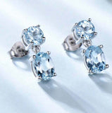 2.3ct Drop Earrings Oval Cut Blue Topaz Two Stone Solitaire 14k WhiteGold Finish