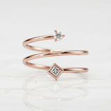 2 Stone Wrap Around Engagement Ring 1ct Princess Cut Diamond 14k RoseGold Finish