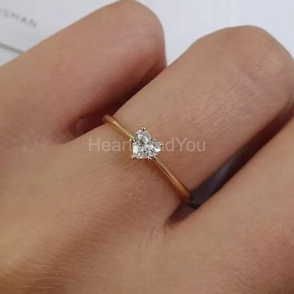 0.2ct Heart Simulated Diamond Minimalist Engagement Ring 14k Yellow Gold Plated