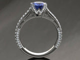 2ct Round Blue Sapphire Solitaire with Accent Milgrain Ring 18k WhiteGold Finish