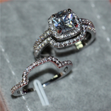 Trio Set Engagement Ring 2.9ct Cushion Cut VVS1D Diamond 14k White Gold Finish