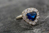 2.2ct Engagement Ring Heart Cut Blue Sapphire Diamond Halo 14k White Gold Finish