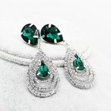 2ct Pear Cut Green Emerald Diamond Stylish Halo Drop Earrings 14k WhiteGold Over