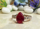 2ct Pear Cut Pink Ruby Round Diamond Accent Engagement Ring 14k Yellow Gold Over