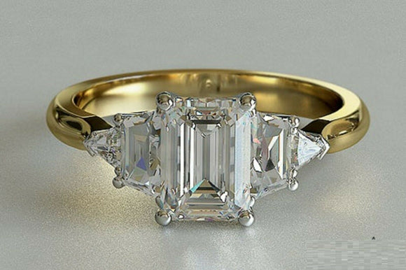 2ct Emerald Cut Diamond Engagement Ring Five Stone Solitaire 14k YellowGold Over