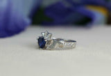 1ct Heart Cut Blue Sapphire Engagement Ring Diamond Claddagh 14k White Gold Over