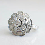 2.3ct Round Cut Diamond Art Deco Flower Engagement Ring 14k White Gold Finish