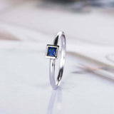 0.5ct Princess Cut Blue Sapphire Engagement Ring Solitaire 14k White Gold Finish