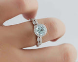 1.5ct Round Cut Blue Aquamarine Halo Vintage Bridal Set Ring 14k White Gold Over