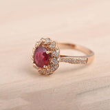 2ct Oval Cut Pink Ruby Engagement Ring Halo Floral Solitaire 14k RoseGold Finish