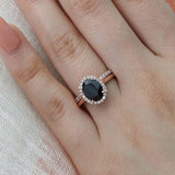 2.5ct Oval Cut Black Diamond Engagement Ring Halo Bridal Set 14k Rose Gold Over