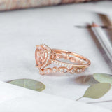 2ct Heart Cut Morganite Diamond Halo Curved Bridal Set Ring 14k Rose Gold Finish