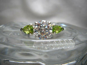 2.5ct Round Diamond Trilogy Engagement Ring 14k White Gold Over Peridot Accents