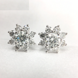 2.5ct Round Cut VVS1D Diamond Flower Cluster Stud Earrings 14k White Gold Finish