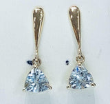 1ct Drop Earrings Trillion Cut Blue Aquamarine Vertical Bar 14k WhiteGold Finish