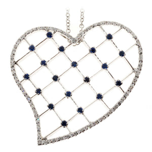 0.57ct Round Cut Blue Sapphire Pendant Chain Heart Shaped 14k White Gold Finish