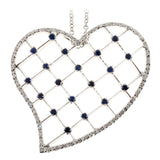 0.57ct Round Cut Blue Sapphire Pendant Chain Heart Shaped 14k White Gold Finish