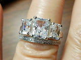 Trilogy Solitaire Engagement Ring 2.5ct Radiant Cut Diamond 14k WhiteGold Finish