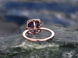 1.5ct Cushion Cut Purple Amethyst Diamond Halo Solitaire Ring 14k Rose Gold Over