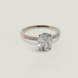 1.5ct Oval Diamond Engagement Ring Solitaire with Round Accent 14k RoseGold Over