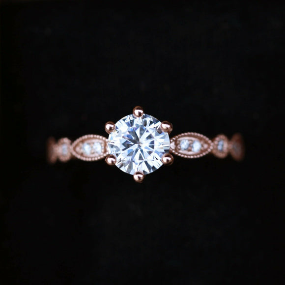 1.4ct Round Cut Diamond Engagement Ring 14k Rose Gold Finish Accents Solitaire