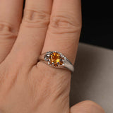 1ct Round Cut Yellow Citrine Floral Solitaire Engagement Ring 14k WhiteGold Over