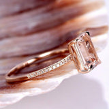 2ct Emerald Cut Peach Morganite Gatsby Halo Engagement Ring 14k Rose Gold Finish