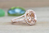 2.45ct Oval Cut Morganite Engagement Ring Halo Split Shank 14k Rose Gold Finish