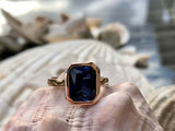 2ct Engagement Ring Emerald Cut Blue Sapphire Solitaire 14k Rose Gold Finish