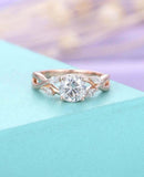 2ct Round Cut Diamond Engagement Ring Marquise Leaf Accents 14k Rose Gold Finish