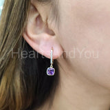 1ct Cushion Simulated Amethyst Bezel Set Drop Earrings 14k Yellow Gold Plated