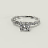 2ct Cushion Diamond Engagement Ring Round Accent Solitaire 14k White Gold Finish