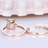 2ct Emerald Cut Peach Morganite Bridal Set Engagement Ring 14k Rose Gold Finish