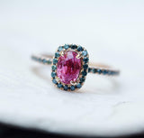 2ct Engagement Ring Oval Cut Pink Sapphire Round Accent Halo 14k RoseGold Finish