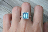 2ct Emerald Blue Aquamarine Engagement Ring Vintage Solitaire 14k WhiteGold Over