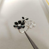 4ct Engagement Ring Pear Cut Black Diamond Flower Cocktail 14k White Gold Finish