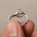 1.5ct Oval Cut Green Peridot Engagement Ring 14k WhiteGold Finish Leaf Solitaire