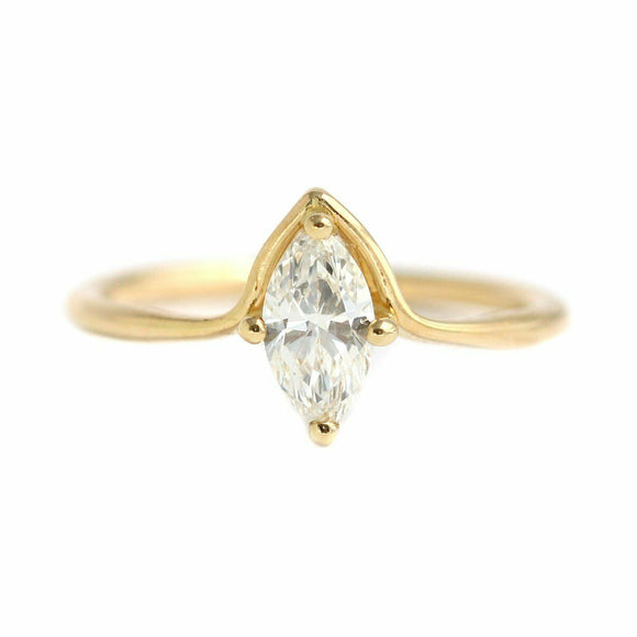 1ct Marquise Cut Diamond Engagement Ring 14k Yellow Gold Finish Curved Solitaire