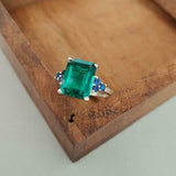 2.6ct Green Emerald Cut Round Sapphire Accent Solitaire Ring 14k White Gold Over