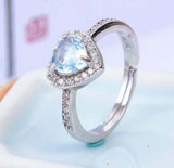 2ct Engagement Ring Heart Cut Blue Aquamarine Diamond Halo 14k White Gold Finish