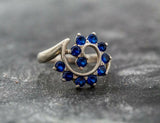 1.5ct Engagement Ring Round Cut Blue Sapphire Swirl Twist 14k White Gold Finish