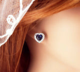 2ct Heart Cut Blue Sapphire Halo Love Stud Women Earrings 14k White Gold Finish