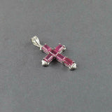 1.5ct Pink Ruby Pendant Emerald Cut Christ Cross 14k White Gold Finish NO CHAIN