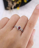 1.7ct Oval Cut Pink Ruby Engagement Ring Split Shank Halo 14k White Gold Finish