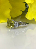 1.5ct Asscher Cut Yellow Sapphire 3 Stone Engagement Ring 14k White Gold Finish