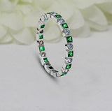 2ct Princess Cut Emerald Wedding Band Full Eternity Milgrain 14k White Gold Over